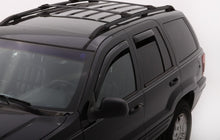 Load image into Gallery viewer, AVS smoke in-channel window deflectors installed on 1999-2004 Jeep Grand Cherokee front and rear doors, 4-piece set