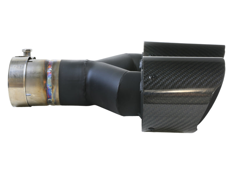 aFe Takeda 2.5in 304 Stainless Steel Clamp-on Exhaust Tip Driver side 2.5in Inlet 4in Dual-Carbon