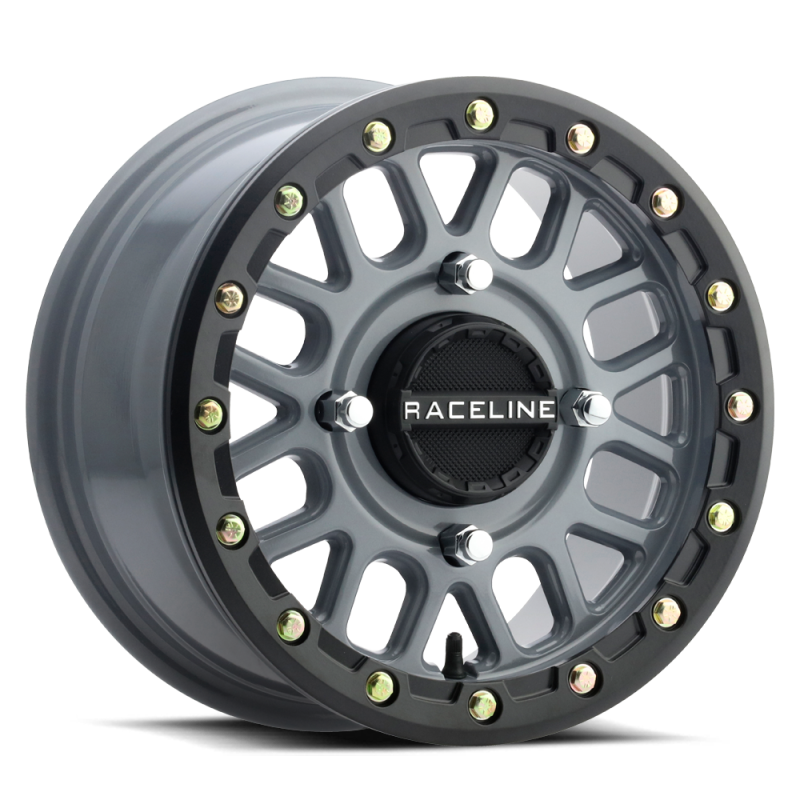 Raceline A93SG Podium 15x6in/4x156 BP/40mm Offset/132.5mm Bore - Grey & Black Ring Beadlock Wheel