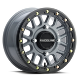 Raceline A93SG Podium 15x6in/4x156 BP/40mm Offset/132.5mm Bore - Grey & Black Ring Beadlock Wheel