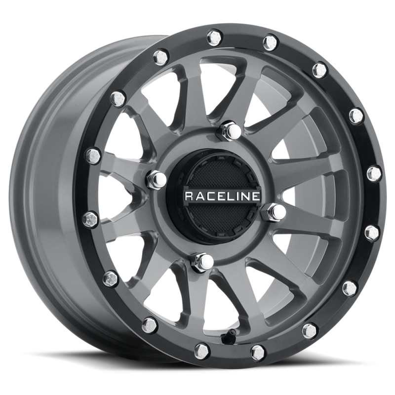 Raceline A95SG Trophy 14x7in / 4x156 BP / 38mm Offset / 132.5mm Bore - Grey &amp; Black Lip Wheel