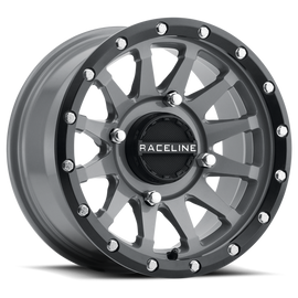 Raceline A95SG Trophy 14x7in / 4x156 BP / 38mm Offset / 132.5mm Bore - Grey & Black Lip Wheel