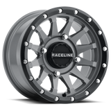 Raceline A95SG Trophy 14x7in / 4x156 BP / 38mm Offset / 132.5mm Bore - Grey & Black Lip Wheel