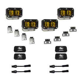 Baja Designs S2 SAE Dual Fog Pocket Light Kit in amber installed on 2021-2025 Ford F-150 Raptor front bumper