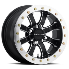 Load image into Gallery viewer, Raceline A71 Mamba 12x7in/4x156 BP/5mm Offset/132.5mm Bore - Black &amp; Machined Ring Beadlock Wheel