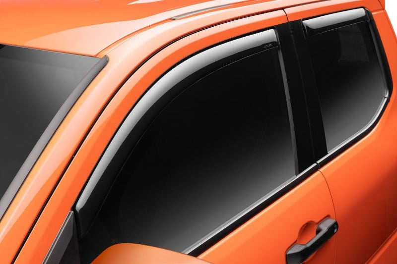 AVS smoke in-channel ventvisors installed on a 2024 Toyota Tacoma double cab window channel, 4-piece set