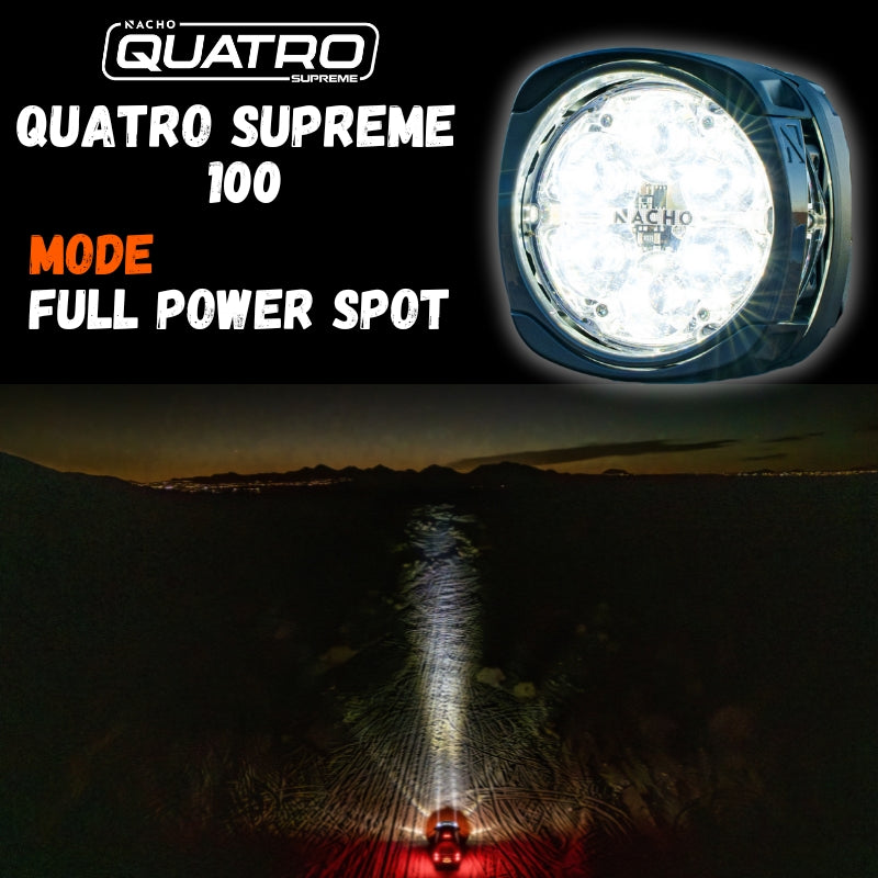 Multiple NACHO Supreme lights illuminating the side of a mountain trail.