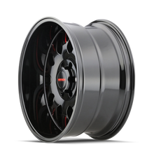 Load image into Gallery viewer, Mayhem 8110 Tripwire 20x9 / 5x139.7 BP / 18mm Offset / 110mm Hub Black w/ Prism Red Wheel