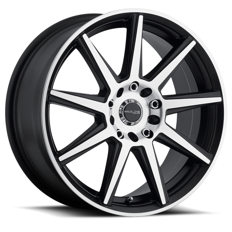 Raceline 144M Storm 15x7in / 4x100/4x108 BP / 40mm Offset / 72.62mm Bore - Black & Machined Wheel