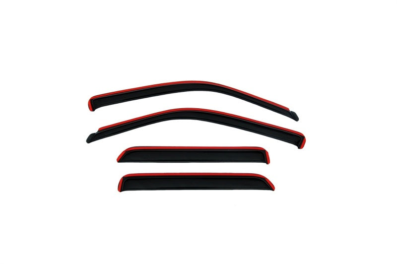 AVS smoke in-channel window deflectors installed on a 2001-2004 Toyota Tacoma Double Cab, front and rear, 4-piece set