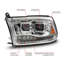 Load image into Gallery viewer, ANZO 09-18 Dodge Ram 1500/2500/3500 Proj HL Headlights Switchback + Sequential - Chrome Amber