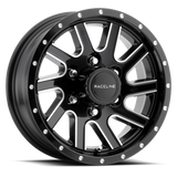 Raceline 820M Twisted 15x6in / 6x139.7 BP / 0mm Offset / 4.25mm Bore - Black & Machined Wheel