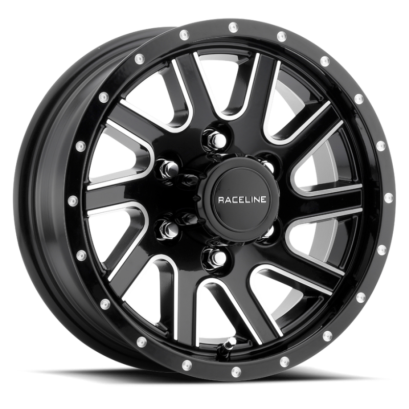 Raceline 820M Twisted 16x6in / 8x165.1 BP / 0mm Offset / 4.90mm Bore - Black & Machined Wheel