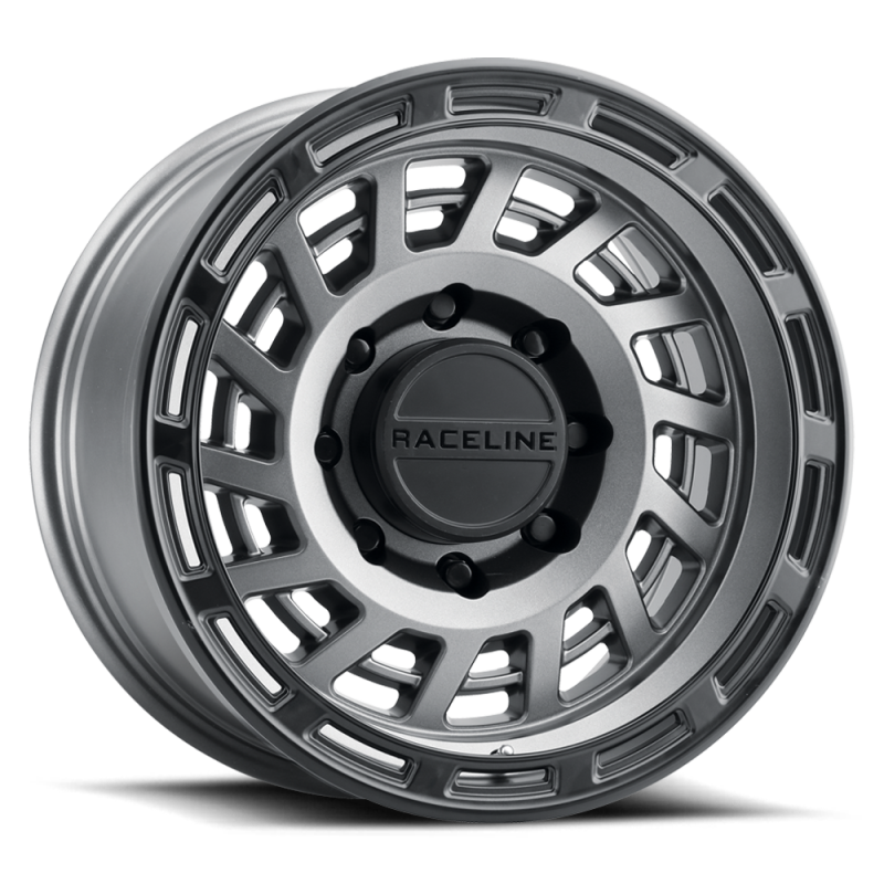 Raceline 957GB Halo 18x9in / 8x165.1 BP / -12mm Offset / 130.81mm Bore - Gunmetal & Black Lip Wheel