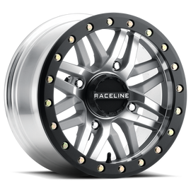 Raceline A91MA Ryno 14x7in/4x137 BP/10mm Offset/110.18mm Bore - Machined & Black Ring Beadlock Wheel