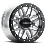 Raceline A91MA Ryno 15x7in/4x156 BP/10mm Offset/132.5mm Bore - Machined & Black Ring Beadlock Wheel