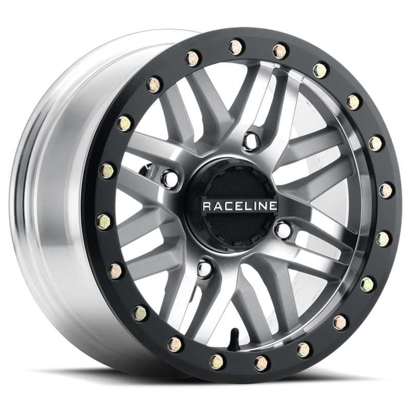 Raceline A91MA Ryno 15x7in/4x137 BP/10mm Offset/110.18mm Bore - Machined & Black Ring Beadlock Wheel