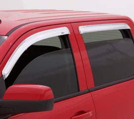 AVS chrome Ventvisor outside mount window deflectors installed on 2007-2018 Toyota Tundra CrewMax, 4-piece front and rear set