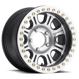 Raceline RT232 Monster 17x8.5in/6x135 BP/-25mm Offset/87.1mm Bore - Black & Machined Beadlock Wheel