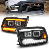 ANZO 09-18 Dodge Ram 1500/2500/3500 Proj HL Headlights Switchback + Sequential - Black Amber