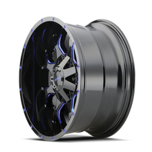 Load image into Gallery viewer, Mayhem 8015 Warrior 17x9 / 8x165.1 BP / -12mm Offset / 130.8mm Hub Black w/ Prism Blue Wheel