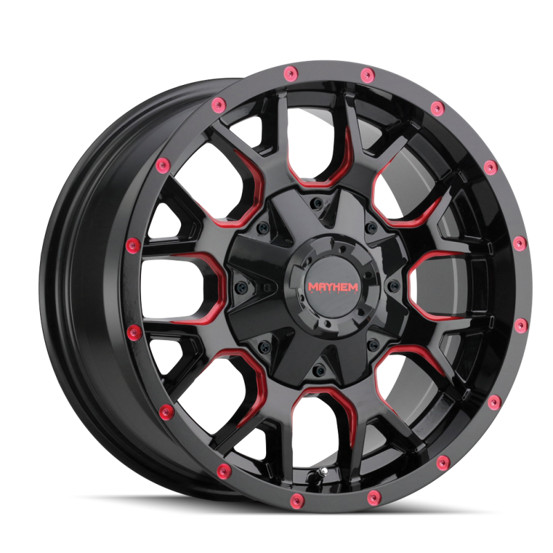 Mayhem 8015 Warrior 17x9 / 8x165.1 BP / 18mm Offset / 130.8mm Hub Black w/ Prism Red Wheel