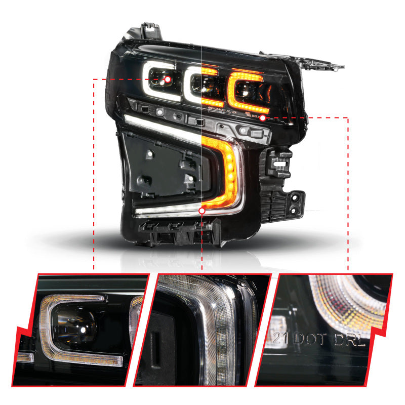 ANZO 21-23 Chevy Tahoe/Suburban LED Light Bar Style Headlights Black w/ Sequential DRL (Right Side)