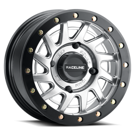 Raceline A12SB Squad 15x7in/4x137 BP/10mm Offset/110.18mm Bore - Silver & Black Ring Beadlock Wheel