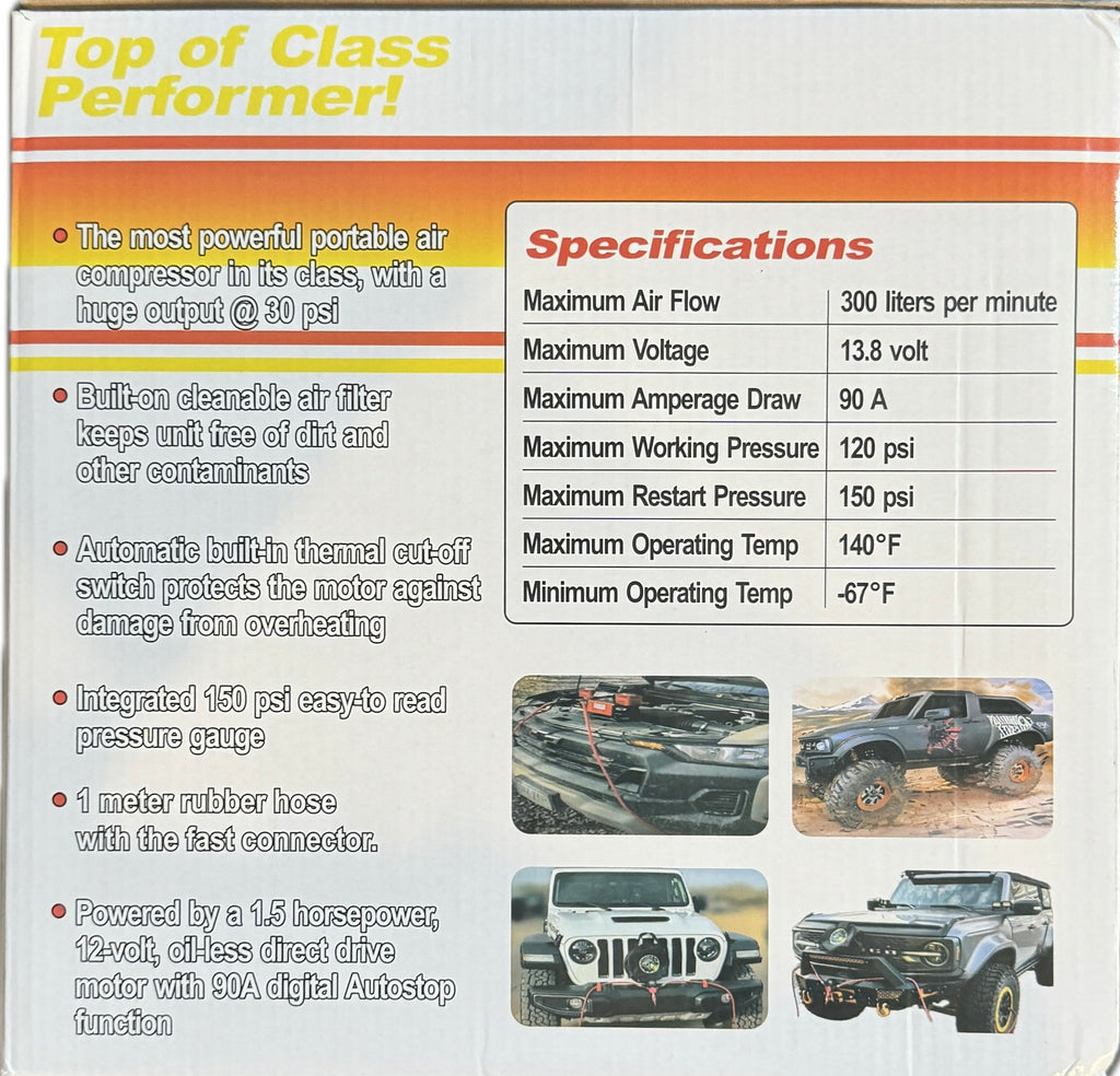 Combo Pac 300LPM 12V Twin Cylinder Heavy Duty Offroad, Overland Air Compressor
