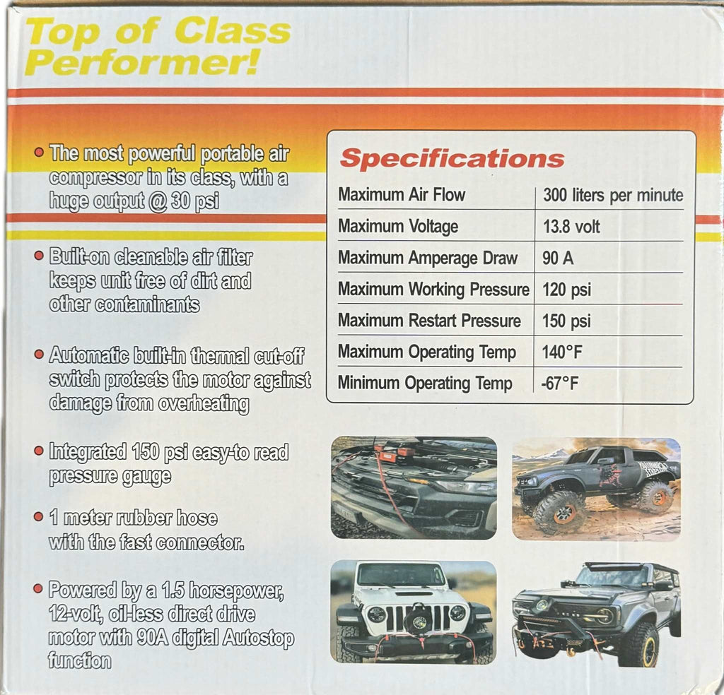 Digital Combo Pac 300LPM 12V Twin Cylinder Heavy Duty Offroad, Overland Air Compressor