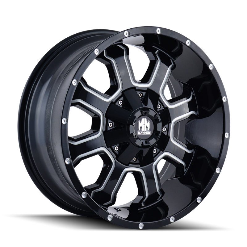 Mayhem 8103 Fierce 22x12 / 8x165.1 BP / -44mm Offset / 130.8mm Hub Black w/ Milled Spokes Wheel