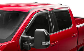 AVS Ventvisor smoke outside-mount window deflectors on a 2015-2026 Ford F-150 SuperCrew, 4-piece set