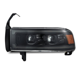 AlphaRex 94-01 RAM 1500 LUXX LED Proj Headlights Alpha-Blk w/Activ Light/Seq Signal/SB DRL
