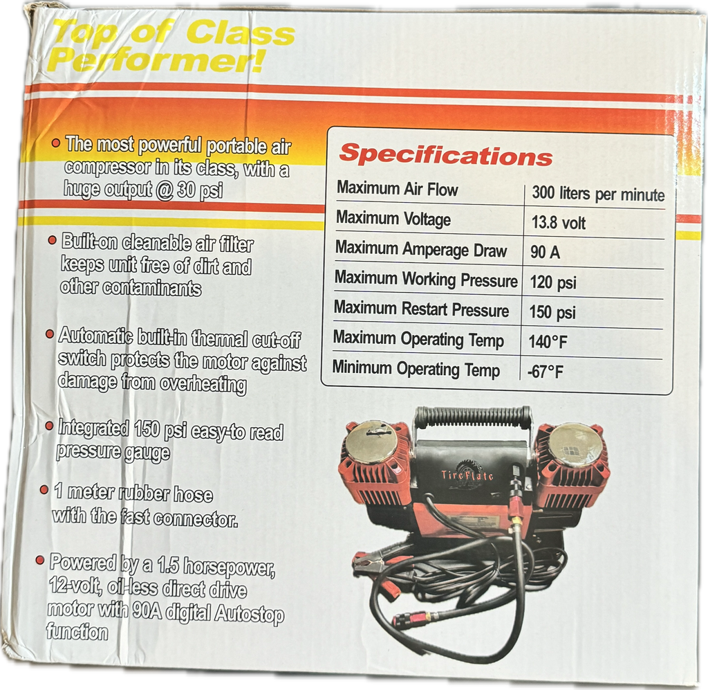 Combo Pac 300LPM 12V Twin Cylinder Heavy Duty Offroad, Overland Air Compressor