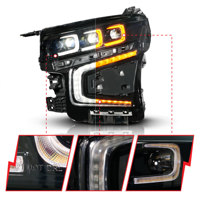 ANZO 21-23 Chevy Tahoe/Suburban LED Light Bar Style Headlights Black w/ Sequential DRL (Left Side)