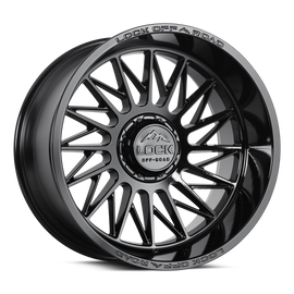 Lock Off-Road ASSAULT wheel in Gloss Black with directional spokes and deep lip, designed for lifted trucks