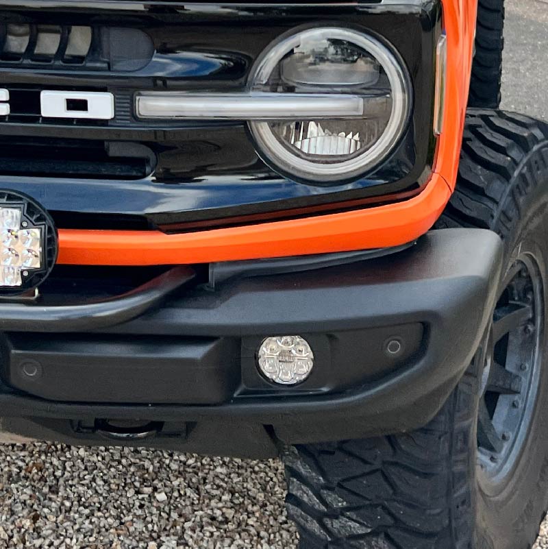 Installation of Ford Bronco Quatro Fog Brackets for Gen 6 Plastic Bumper Models on a Ford Bronco.