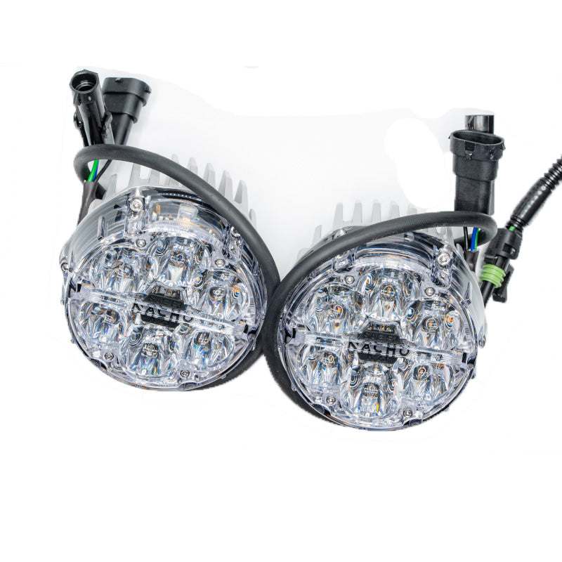 Detailed view of the Quatro SAE fog lights included in the Gen 6 Bronco Plug N Play Fog Kit.