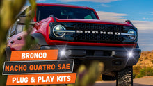 Load image into Gallery viewer, Top view of the Quatro SAE fog lights featured in the Gen 6 Bronco Plug N Play Fog Kit.