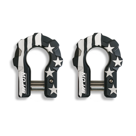 MOJAB Offroad American Flag Black Edition 3/4 inch aluminum recovery shackle set with 7/8 inch pin for off-road bumper mounts