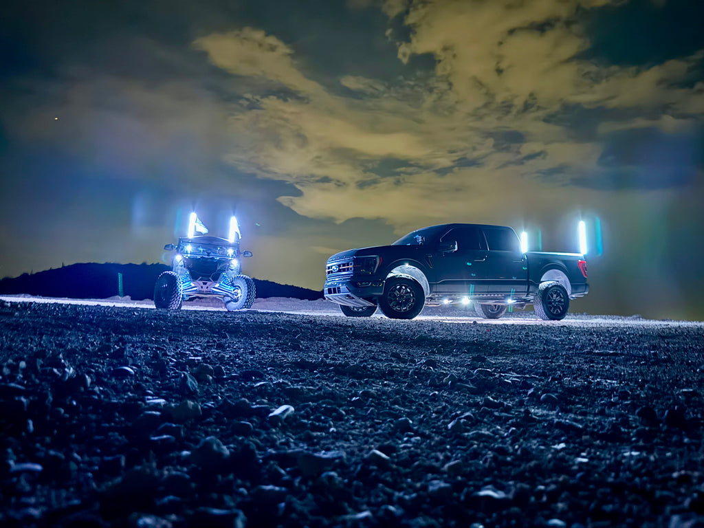 Stylish vehicle equipped with a 3FT Ultra Bright LED Whip for nighttime adventures.