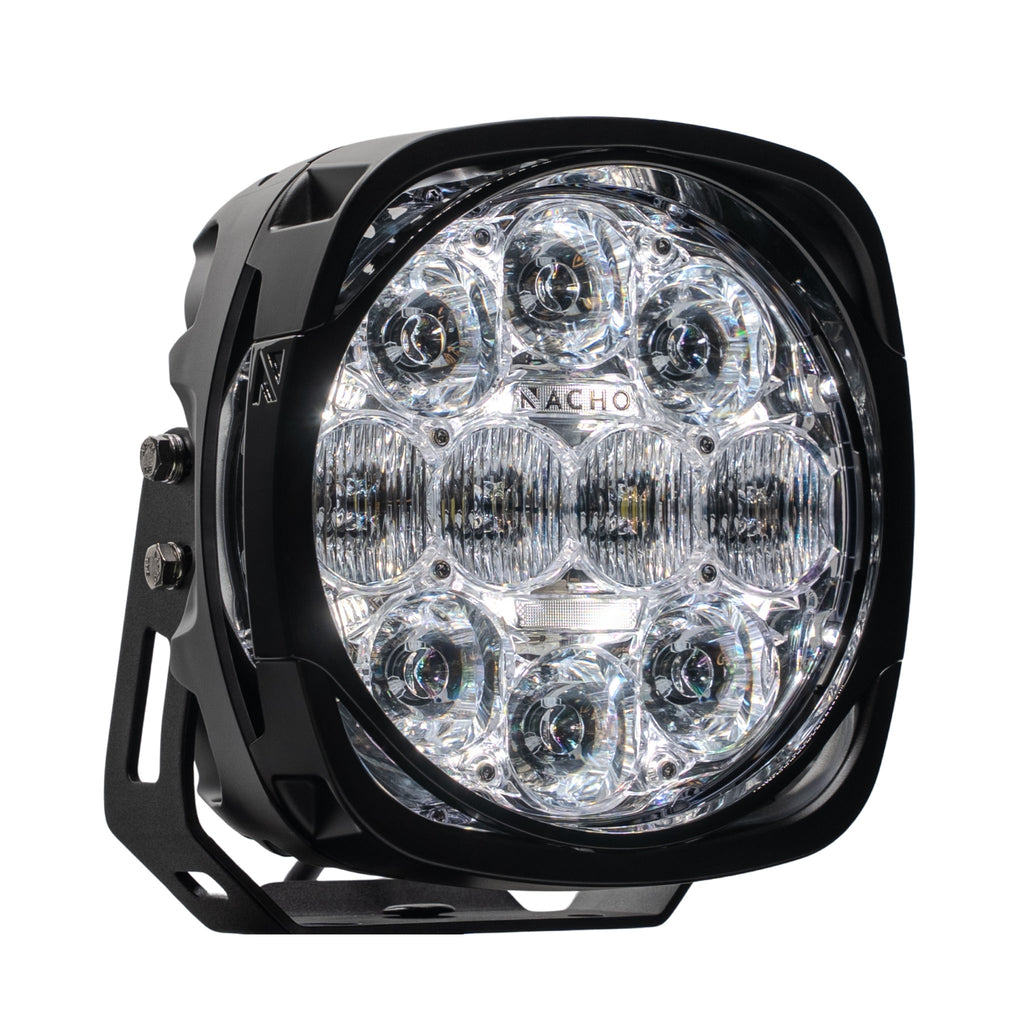 NACHO Grande - Close-up of the LED lens demonstrating its bright illumination and 8 unique modes.
