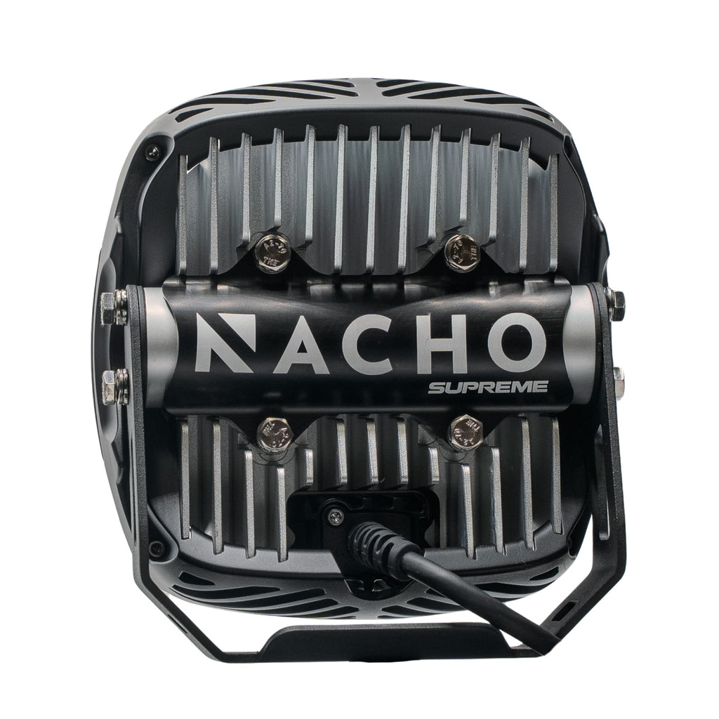 Close-up of NACHO Grande Supreme 150 Racer showing its durable polycarbonate exterior housing for maximum protection and cool airflow.