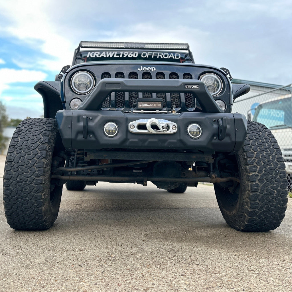 RIVAL Gen2 Front Stamped Steel Stubby Bumper 2018-2025 Jeep Wrangler JL including 392 | 2007-2018 Jeep Wrangler JK | 2020-2025 Jeep Gladiator including Mojave