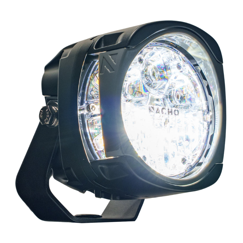 Group of NACHO Quatro Supreme Adventure lights showcasing their rugged design and performance features.