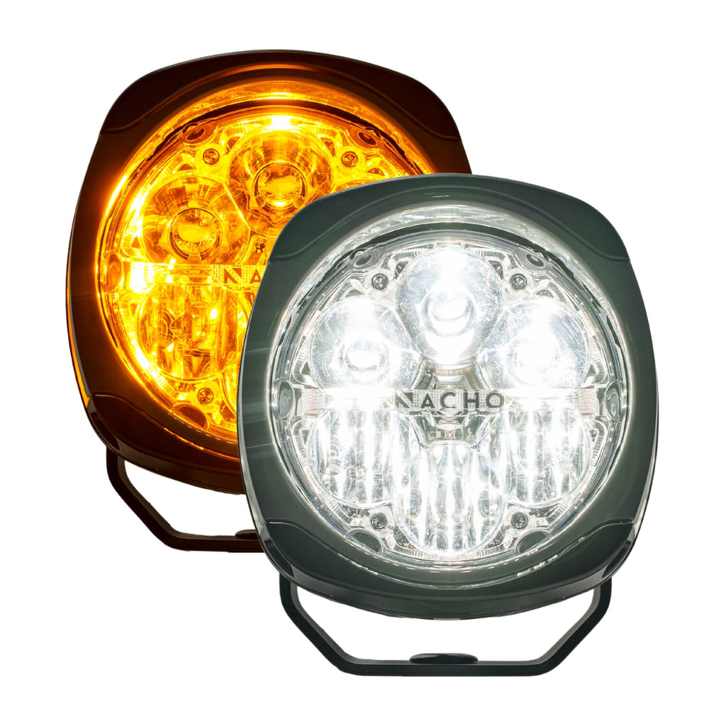 NACHO Quatro Supreme Adventure light showcasing powerful 80-watt flood beam for off-road biking.