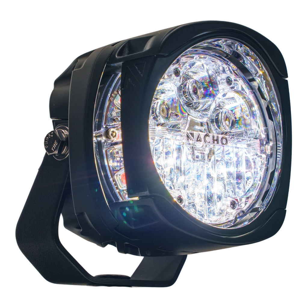 NACHO Quatro emergency lights with tint piercing spot beam ideal for law enforcement visibility.