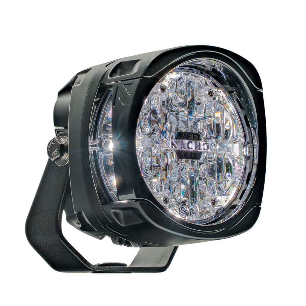Side profile of the NACHO Quatro SAE highlighting the impact resistant lens design.