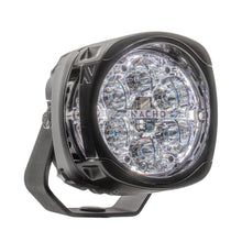 Load image into Gallery viewer, Close-up of NACHO Quatro Off-Road light illuminating with its powerful 60 watts.