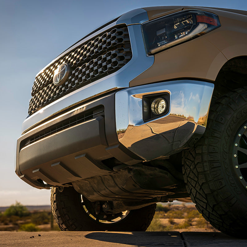 Toyota SAE Plug N Play Fog Kit installed on a Tundra, demonstrating ease of installation and improved visibility.